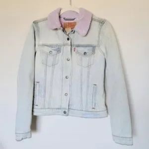 Levi's Denim Jacket Thermore Trucker Jean Coat Light Wash Sherpa Lined Lavender